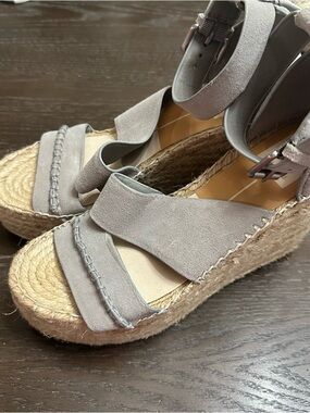 Dolce Vita Light Gray Suede Espadrille Wedge Sandals with Ankle Strap